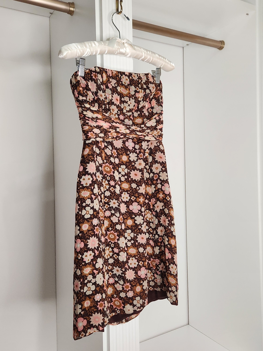 Shoshanna Strapless Floral Mini Dress in Brown and Pink
